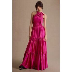 Mac Duggal Pink Tiered Ruffle Halter Gown